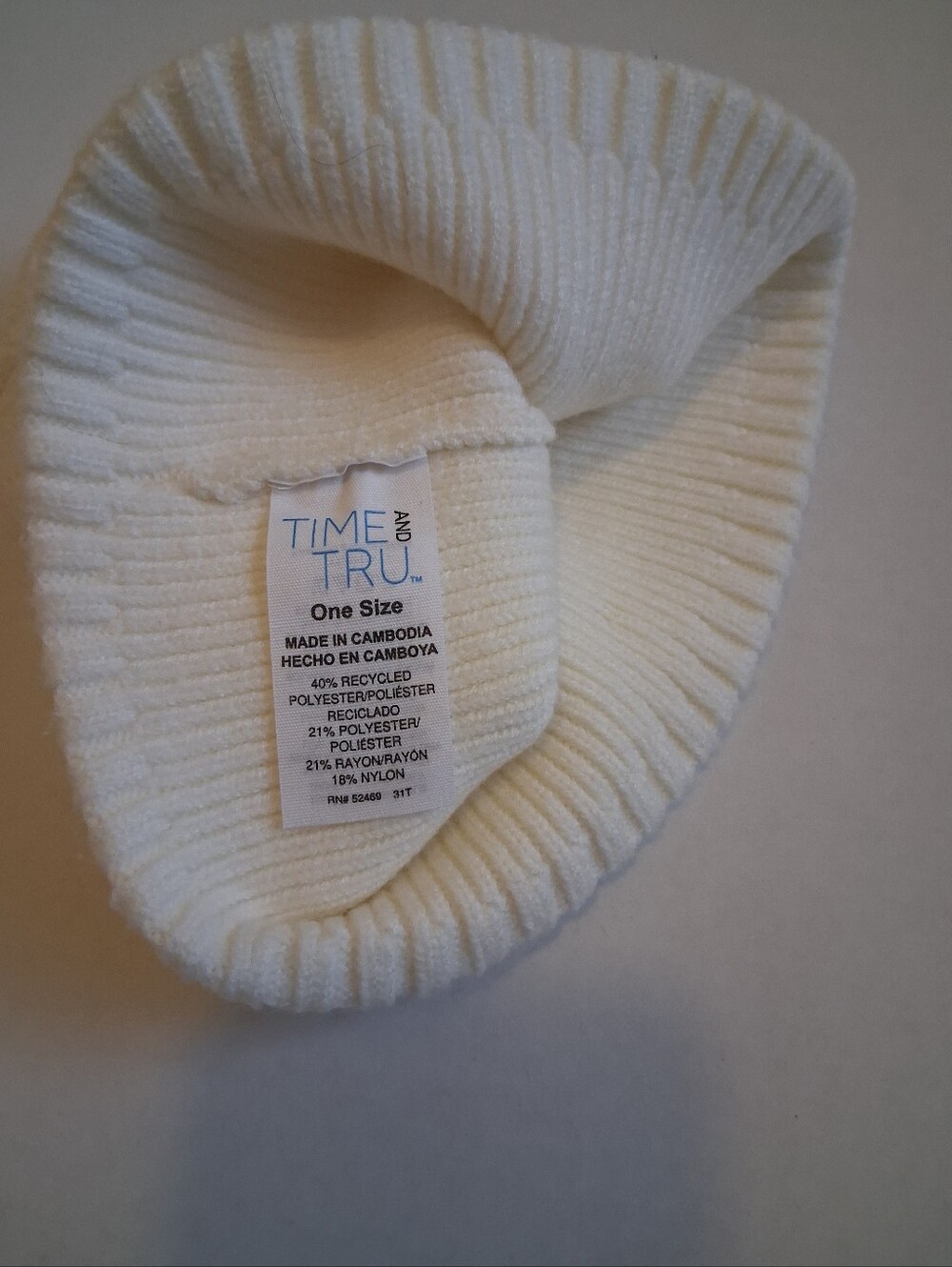 TYR Cream Ribbed Knit Beanie - Picture 4 of 4